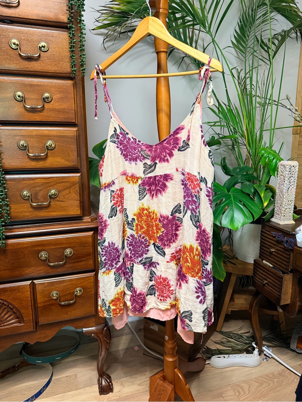 Wanderlux Boho Floral Convertible Babydoll Tunic Tank/ Dress -L